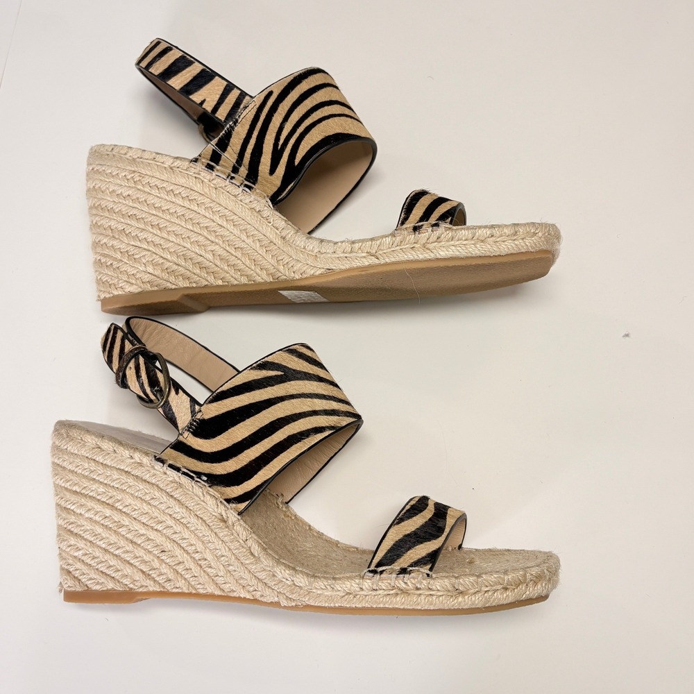 Banana Republic Zebra Print Haircalf Leather Wedge Espadrille Wedge Sandals 9.5M - Picture 3 of 12